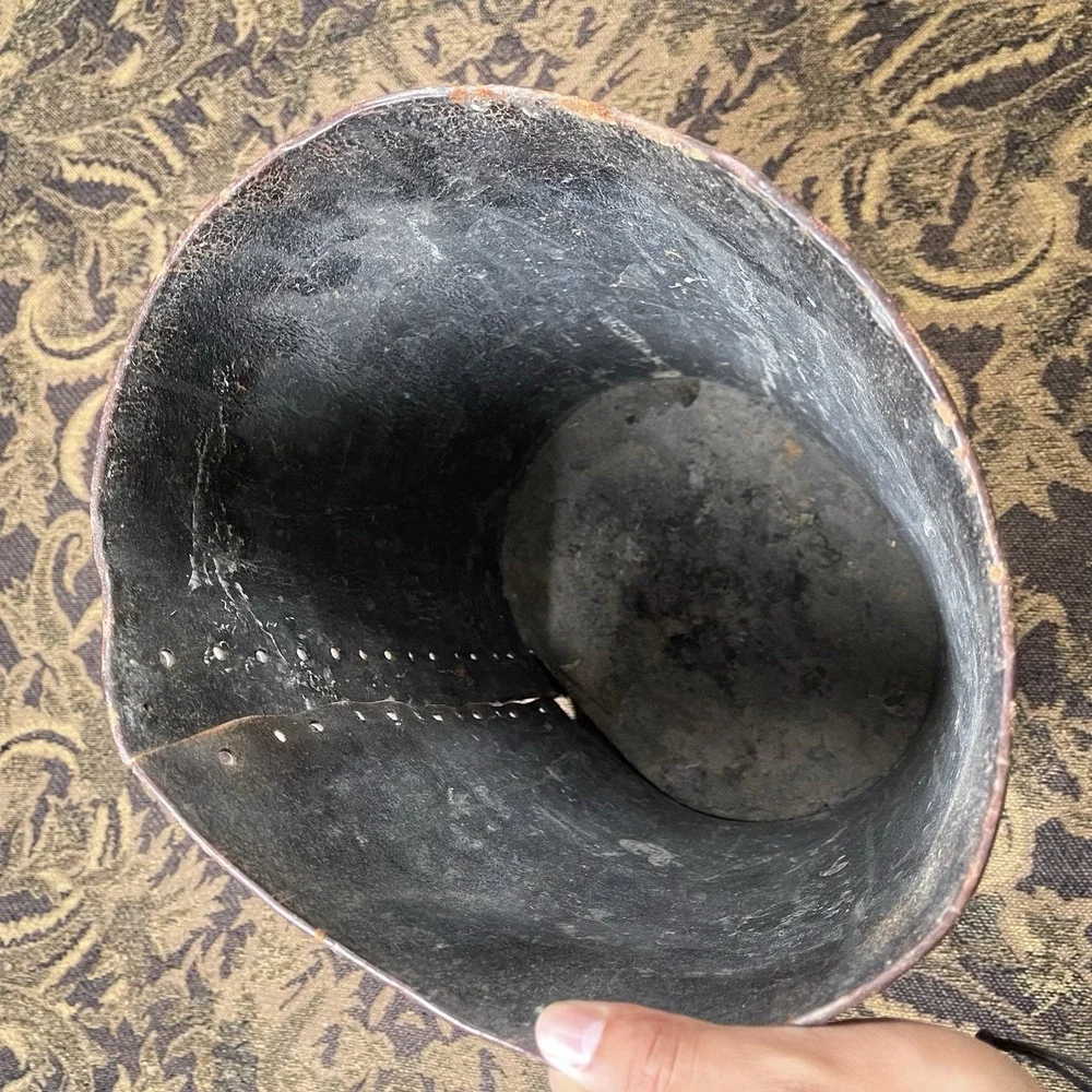 19th Century American Cactus Leather Wastebasket Bin Loop Lace 10.5
